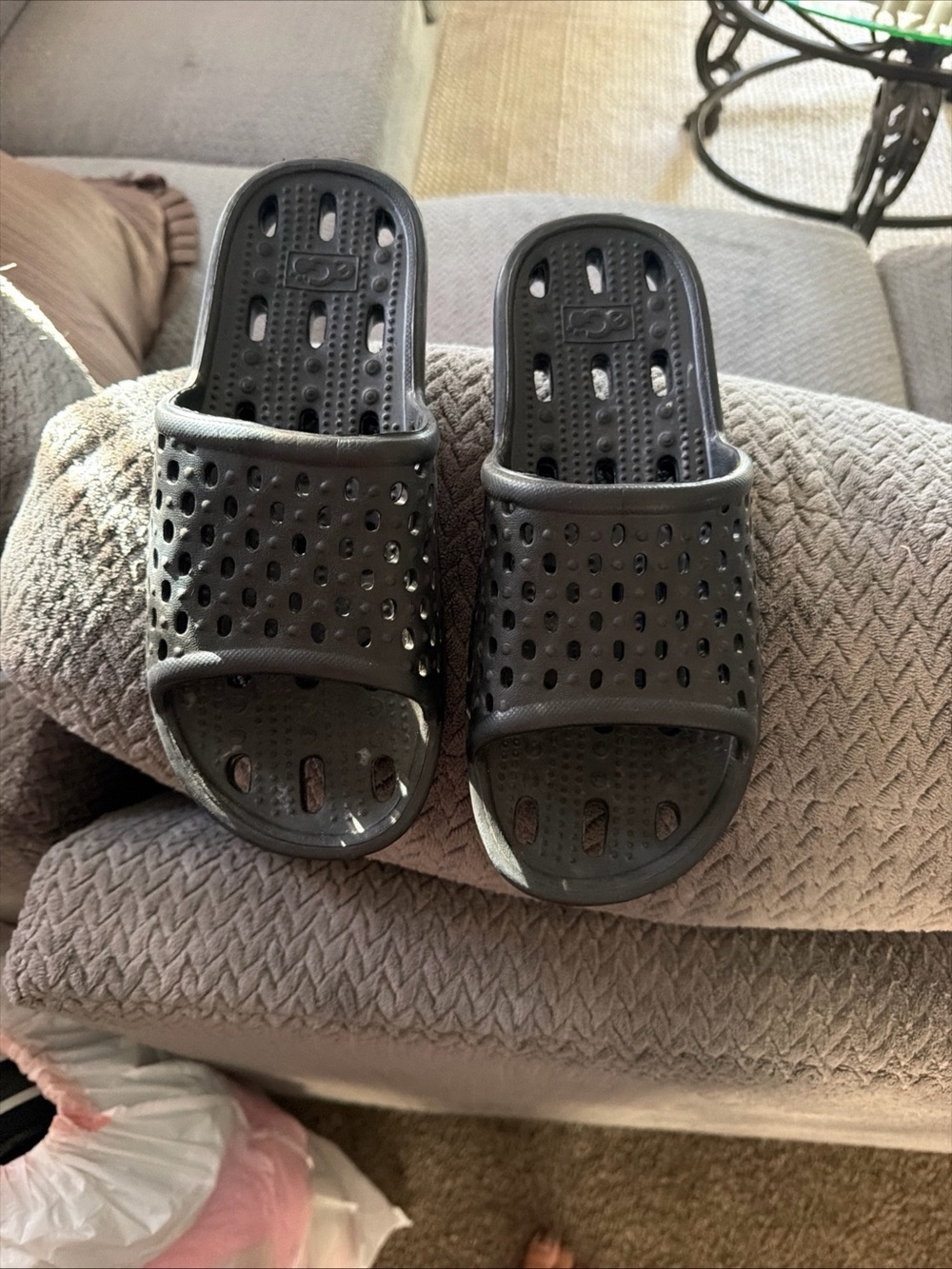 Men's Black Ventilated Slide Sandals - Classic Slip-On shower / water Comfort